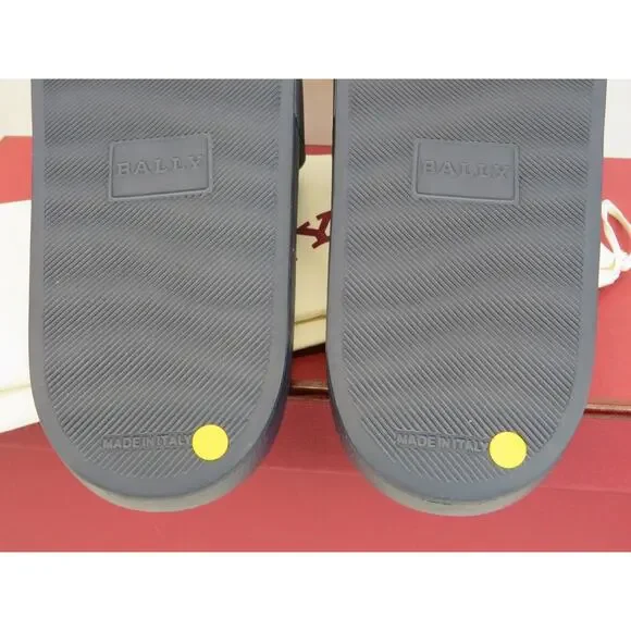 NIB BALLY SIMON NAVY INK RUBBER RED WHITE WEB LOGO SANDAL POOL SLIDES 11 D ITALY